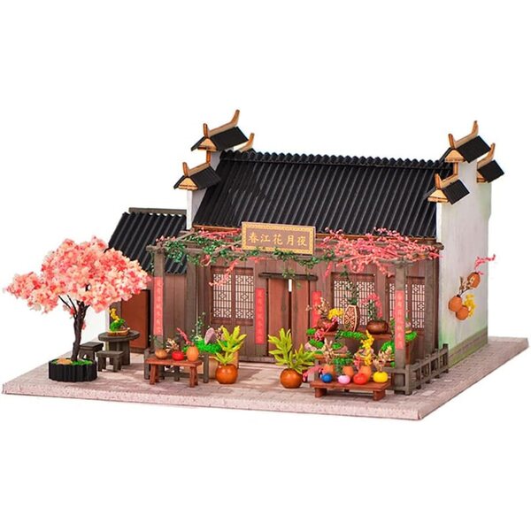 Miniatur-Puppenhaus-Bausatz mit LED-Leuchten zum Zusammenbauen, Holzmöbel als kreatives Geschenk
