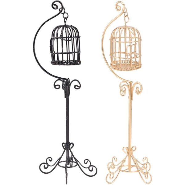 Cage a Uccellini Miniatura in Ferro 1:12 per Case di Bambole - Set 2 Pezzi Eleganti