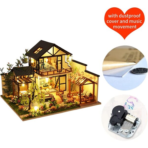 Casa delle bambole 3D stile cinese con LED e movimento musicale Kit fai da te