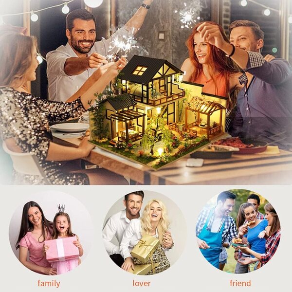 Casa delle bambole 3D stile cinese con LED e movimento musicale Kit fai da te