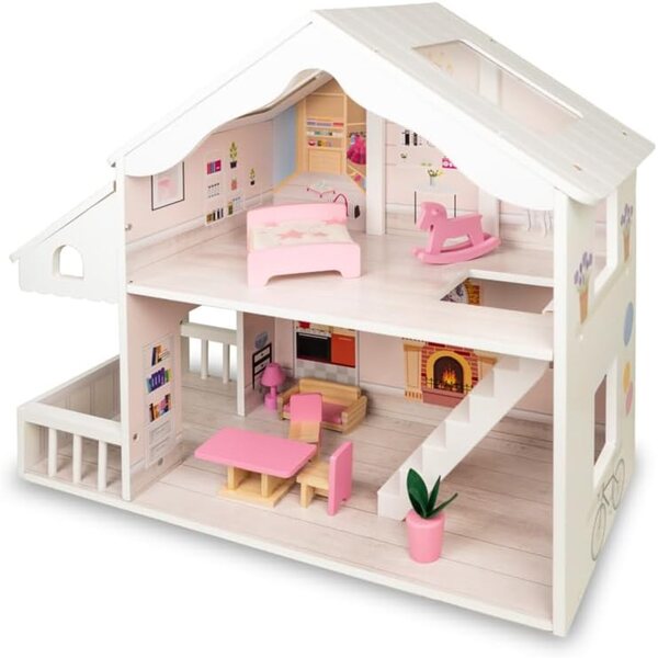 Grande Casa delle Bambole in Legno con Solarium e Accessori - Gioco Educativo per Bambine 3+