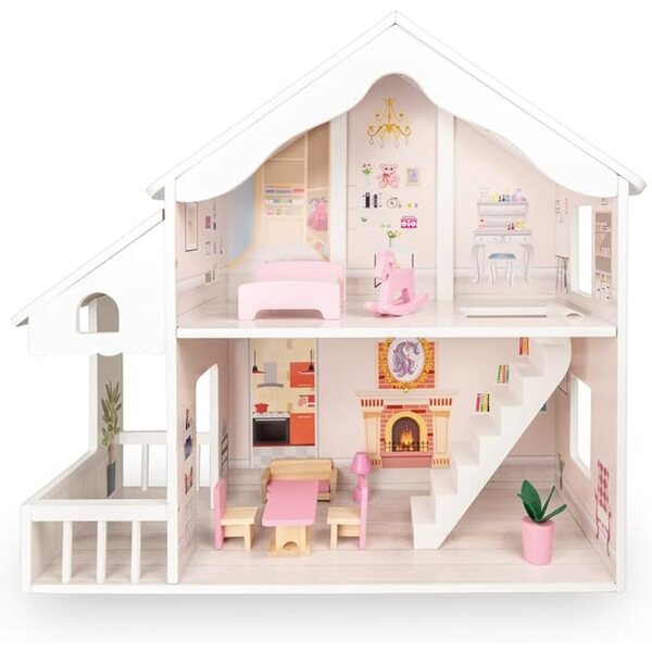 Grande Casa delle Bambole in Legno con Solarium e Accessori - Gioco Educativo per Bambine 3+