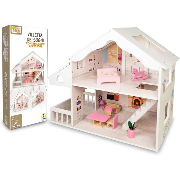 Grande Casa delle Bambole in Legno con Solarium e Accessori - Gioco Educativo per Bambine 3+