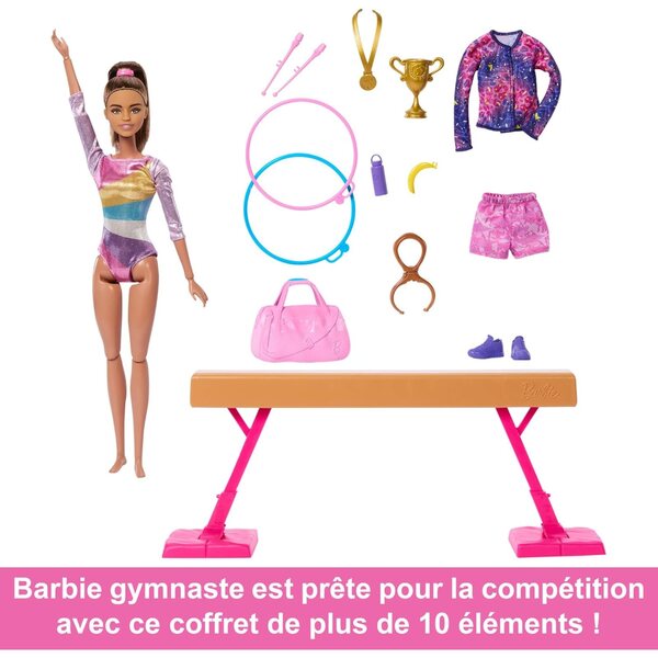 Barbie Ginnastica con Poutre, Accessori e Molletta in C per Movimenti Acrobatici