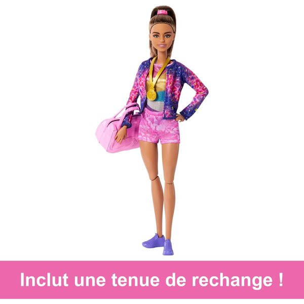Barbie Ginnastica con Poutre, Accessori e Molletta in C per Movimenti Acrobatici