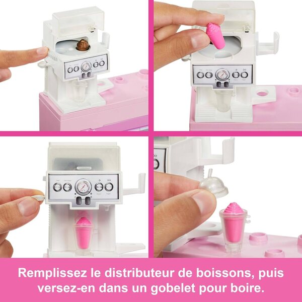 Barbie Coffee Break Box con 12+ Accessori Bambola Barista Bionda, Macchina Caffè e Frullato