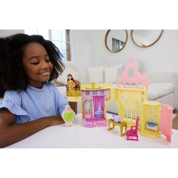 Mattel Disney Belles Schloss mit Minipuppe und 8 Spielen, Spielhaus für Kinder ab 3 Jahren