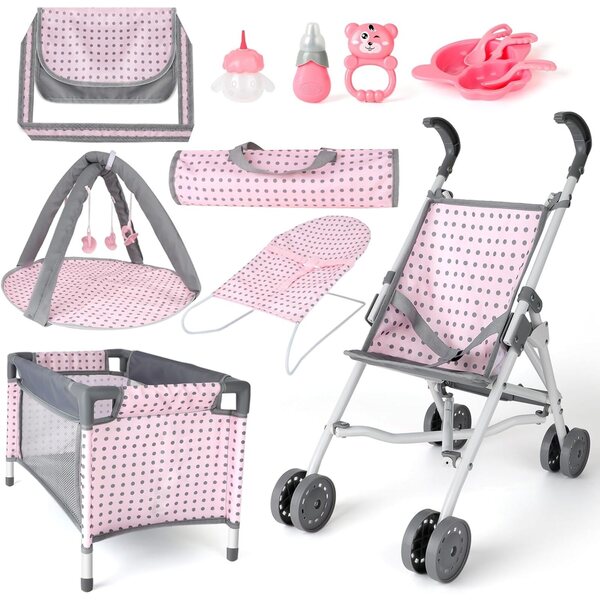 Komplettes Spielset mit Kinderwagen, Kinderbett und Zubehör für Puppen, ideal für Kinder
