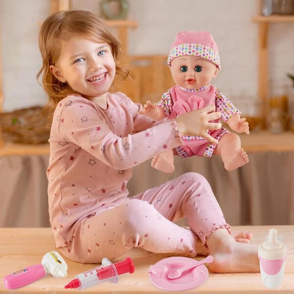 HERSITY Bambolotto Bebè Qui Parle 33cm con Kit Medico e Accessori per Gioco di Ruolo Bambini