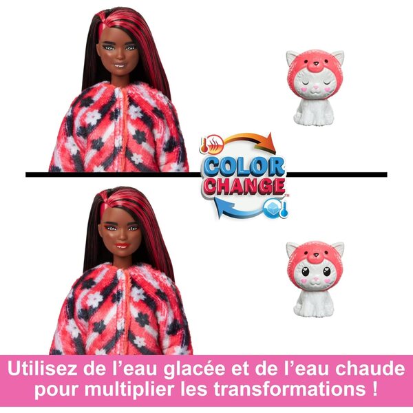 Barbie Cutie Reveal mit rotem Panda-Kostüm, 10 Überraschungen und Zubehör, ab 3 Jahren