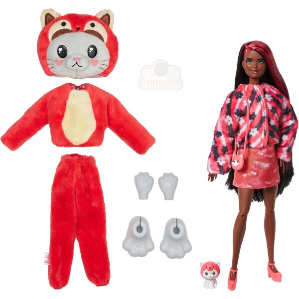 Barbie Cutie Reveal mit rotem Panda-Kostüm, 10 Überraschungen und Zubehör, ab 3 Jahren