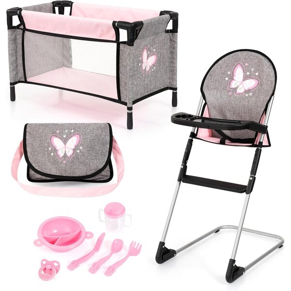 Set accessori per bambole fino a 42 cm con seggiolone, lettino e borsa inclusi
