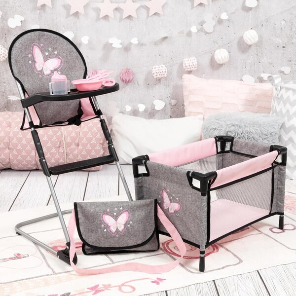Set accessori per bambole fino a 42 cm con seggiolone, lettino e borsa inclusi