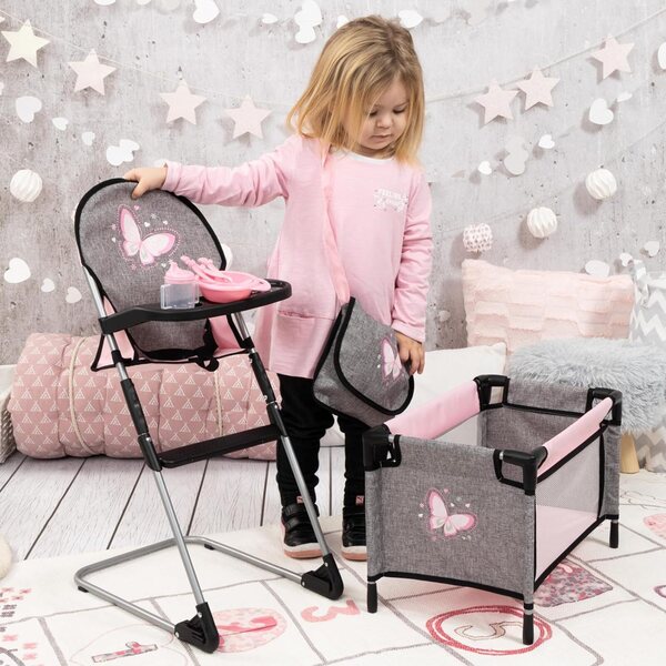 Set accessori per bambole fino a 42 cm con seggiolone, lettino e borsa inclusi