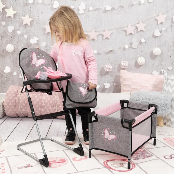 Set accessori per bambole fino a 42 cm con seggiolone, lettino e borsa inclusi