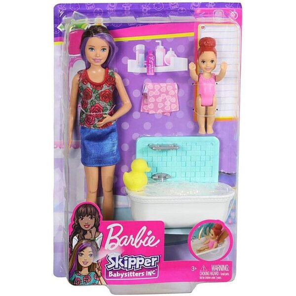 Barbie Skipper Babysitter mit Babymädchen und Badezubehör