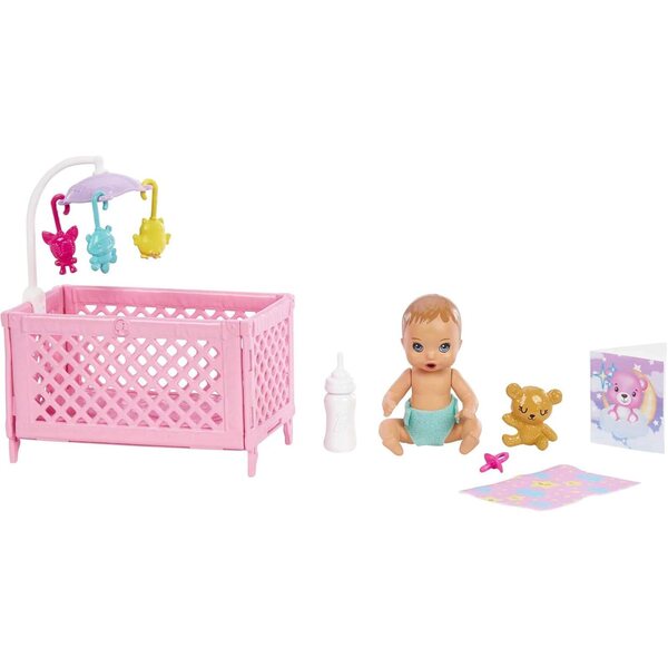 Barbie Skipper Babysitter mit Wiege, Puppenzubehör, Spiel für Kinder ab 3 Jahren