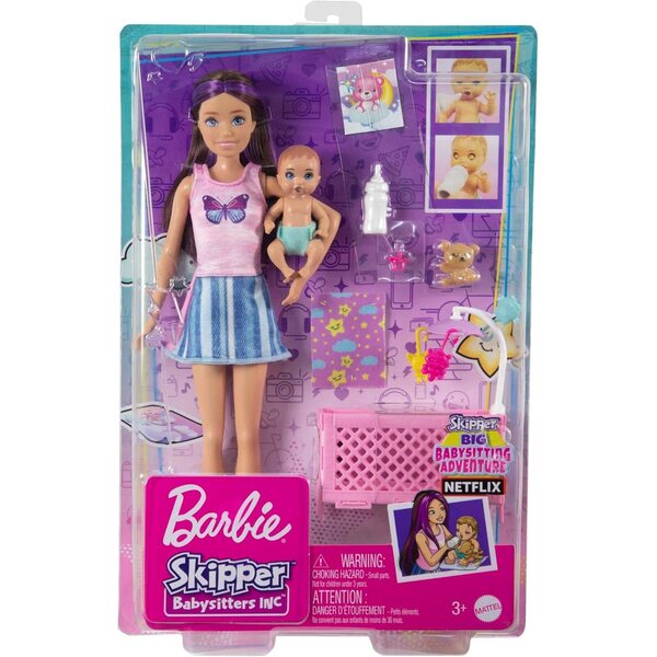 Barbie Skipper Babysitter mit Wiege, Puppenzubehör, Spiel für Kinder ab 3 Jahren