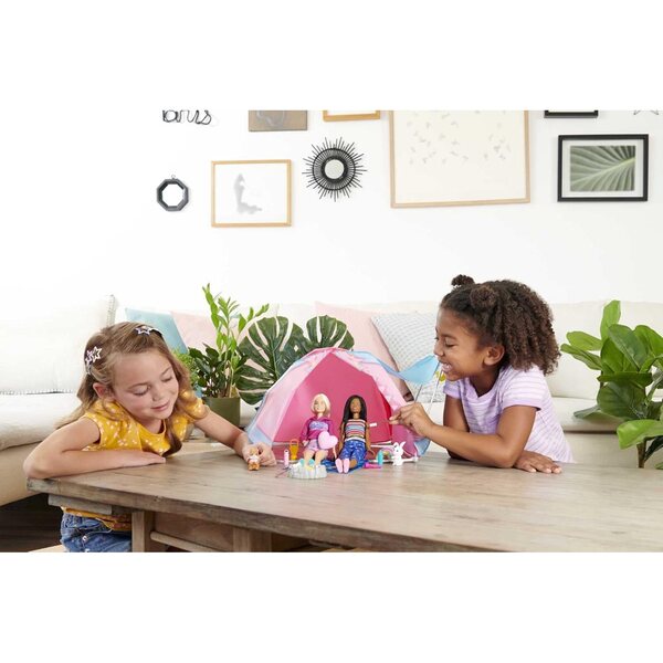 Barbie Famiglia Camping con 2 bambole Malibu e Brooklyn, tenda e accessori