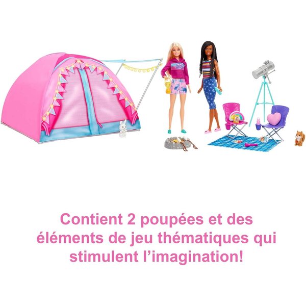 Barbie Famiglia Camping con 2 bambole Malibu e Brooklyn, tenda e accessori