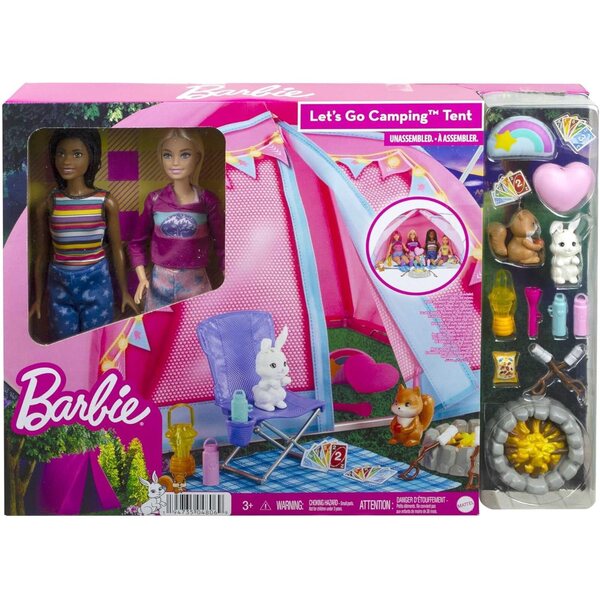 Barbie Famiglia Camping con 2 bambole Malibu e Brooklyn, tenda e accessori
