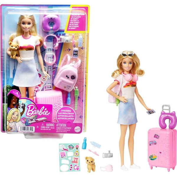 Barbie Voyage Malibu Box-Set mit Chiot und mehr als 10 Zubehörteilen, Set für Kinder ab 3 Jahren
