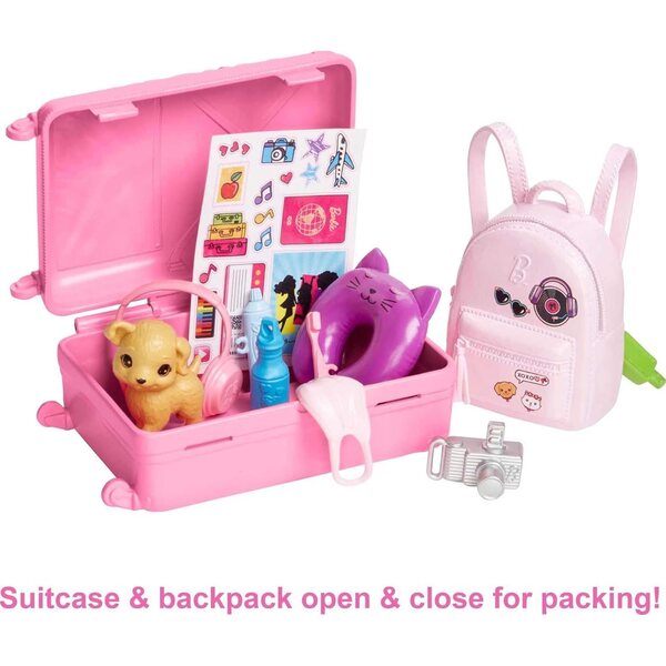 Barbie Voyage Malibu Box-Set mit Chiot und mehr als 10 Zubehörteilen, Set für Kinder ab 3 Jahren