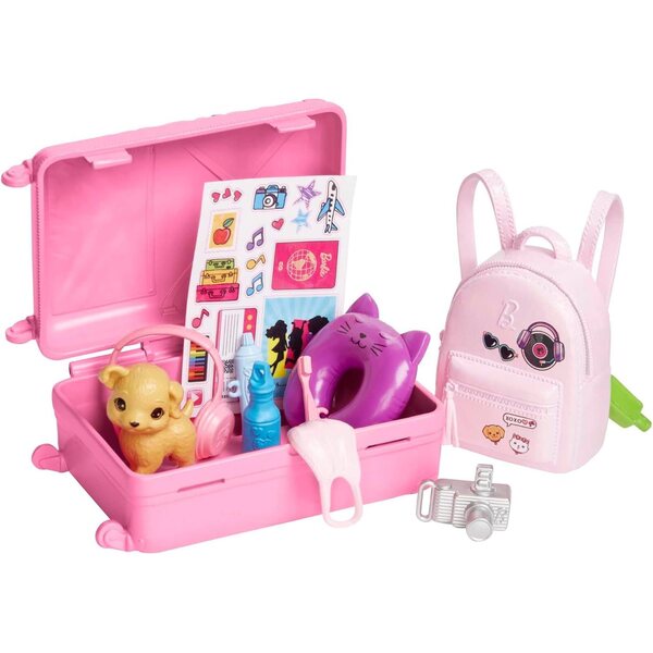 Barbie Voyage Malibu Box-Set mit Chiot und mehr als 10 Zubehörteilen, Set für Kinder ab 3 Jahren