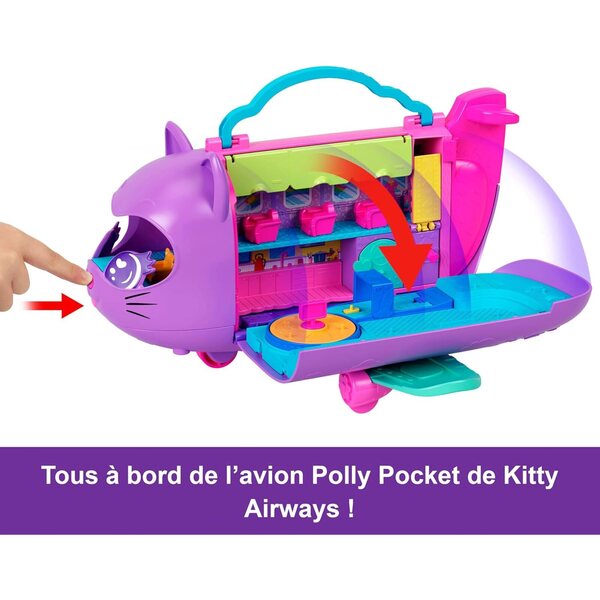 Polly Pocket Avion Chaton verwandelbar mit 2 Minifiguren und 19 Spielzubehörteilen