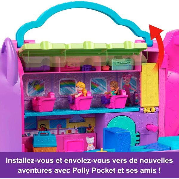 Polly Pocket Avion Chaton verwandelbar mit 2 Minifiguren und 19 Spielzubehörteilen