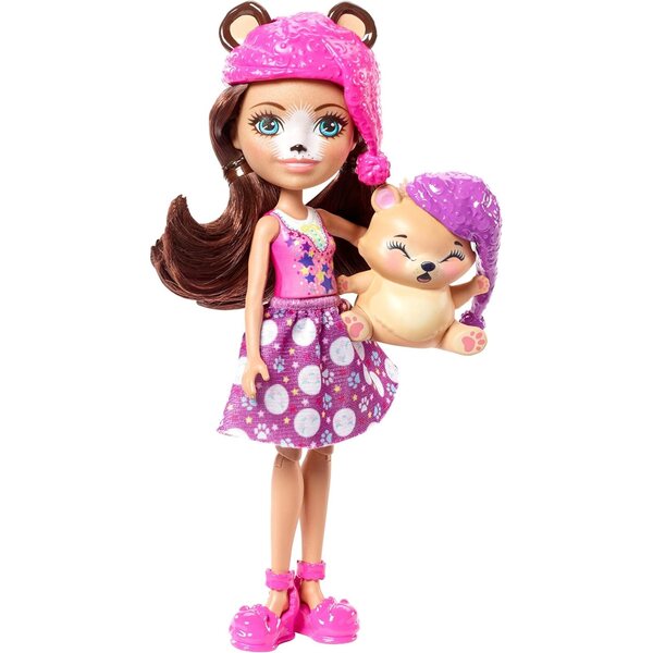 Enchantimals Bren Ours mit Bett und Zubehör, 15 cm großer Puppe und Schnarchbär