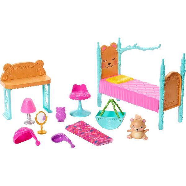 Enchantimals Bren Ours mit Bett und Zubehör, 15 cm großer Puppe und Schnarchbär