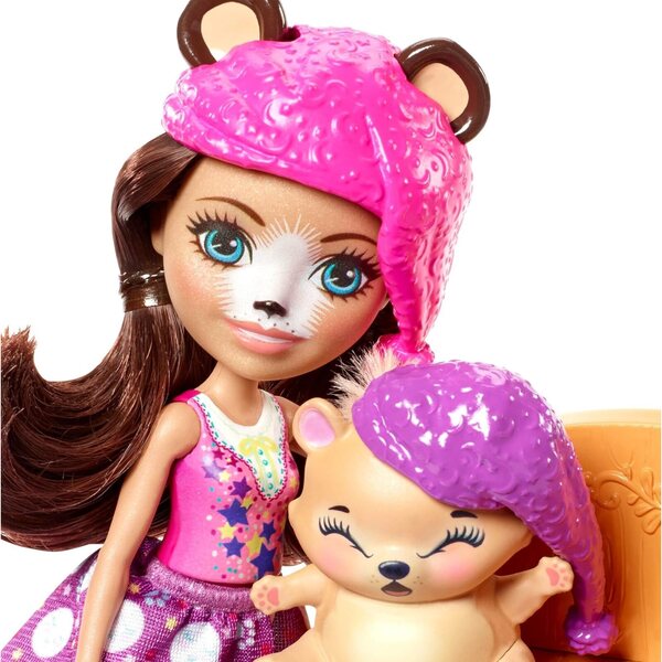 Enchantimals Bren Ours mit Bett und Zubehör, 15 cm großer Puppe und Schnarchbär