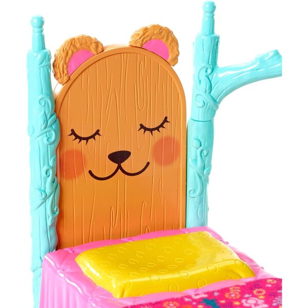 Enchantimals Bren Ours mit Bett und Zubehör, 15 cm großer Puppe und Schnarchbär