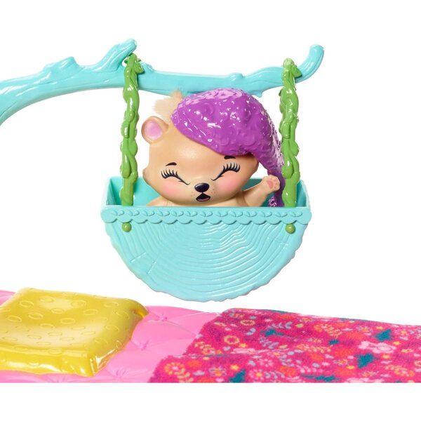 Enchantimals Bren Ours mit Bett und Zubehör, 15 cm großer Puppe und Schnarchbär