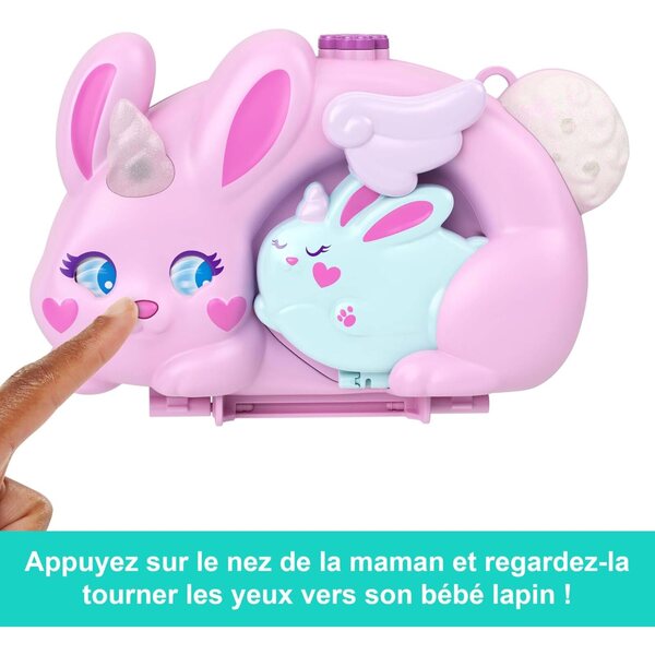 Polly Pocket 2 in 1 Lapin Licorne mit 2 Minifiguren und 12 thematischen Accessoires