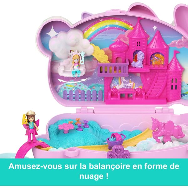Polly Pocket 2 in 1 Lapin Licorne mit 2 Minifiguren und 12 thematischen Accessoires