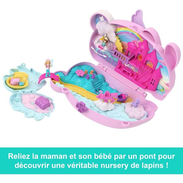 Polly Pocket 2 in 1 Lapin Licorne mit 2 Minifiguren und 12 thematischen Accessoires
