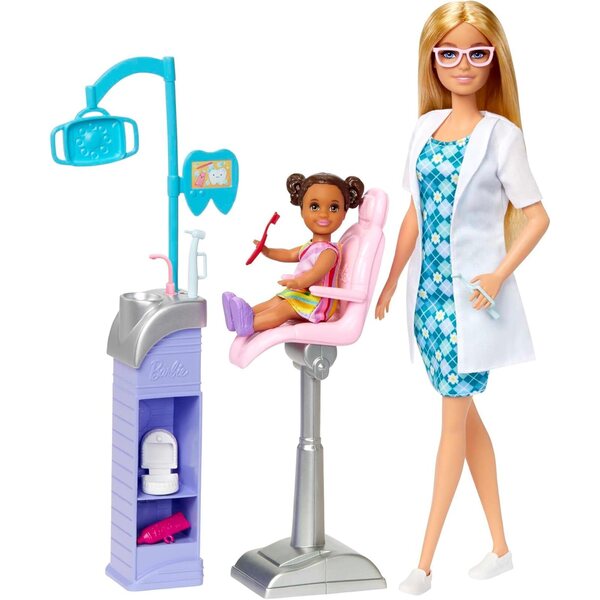 Barbie Dentista con 2 Bambole, Studio Odontoiatrico e Accessori Giochi Bambini 3+