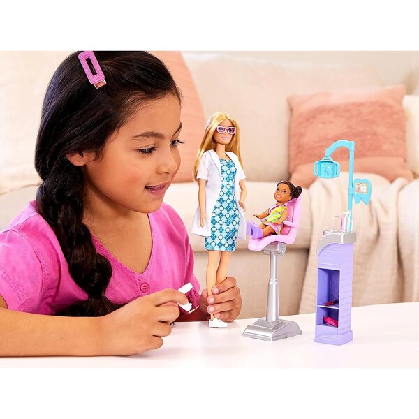 Barbie Dentista con 2 Bambole, Studio Odontoiatrico e Accessori Giochi Bambini 3+