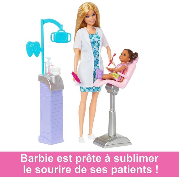 Barbie Dentista con 2 Bambole, Studio Odontoiatrico e Accessori Giochi Bambini 3+