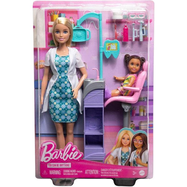 Barbie Dentista con 2 Bambole, Studio Odontoiatrico e Accessori Giochi Bambini 3+