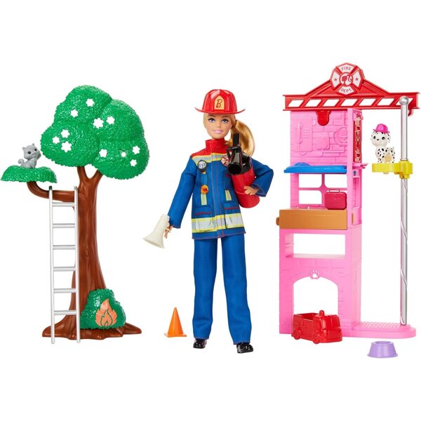Barbie Pompière con Caserma, Dalmatian e Accessori Interattivi per Bambini 3+