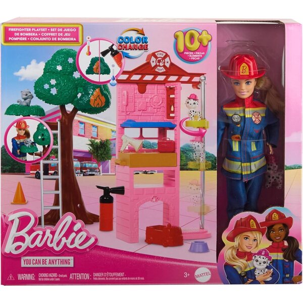 Barbie Pompière con Caserma, Dalmatian e Accessori Interattivi per Bambini 3+