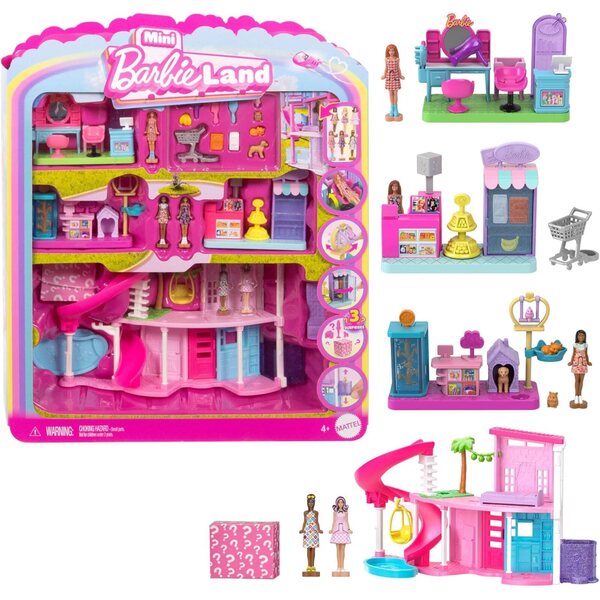 Barbie Mini BarbieLand Casa dei Sogni 4-in-1 con 6 bambole e accessori esclusivi