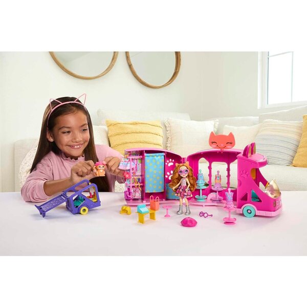 Enchantimals Truck-Modus mit 15 cm großen Puppen und +25 Zubehörteilen für Kinder ab 4 Jahren