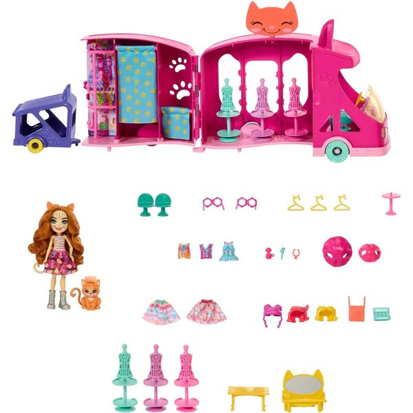 Enchantimals Truck-Modus mit 15 cm großen Puppen und +25 Zubehörteilen für Kinder ab 4 Jahren
