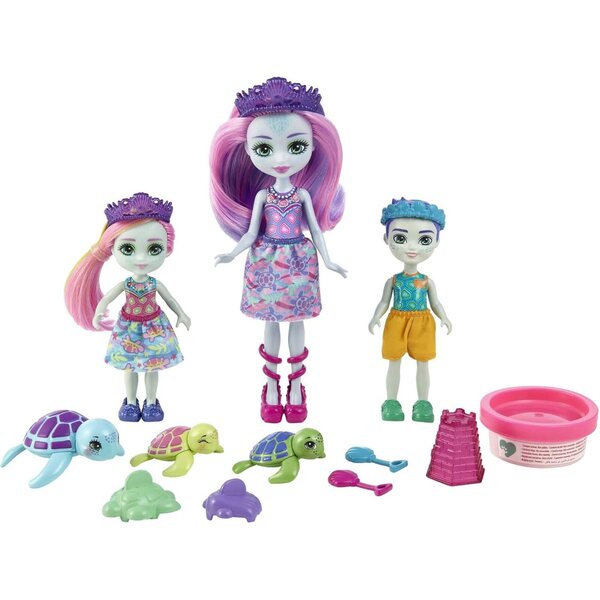 Enchantimals Family Tinsley Tortue mit 3 Minipuppen, Figuren und Zubehör