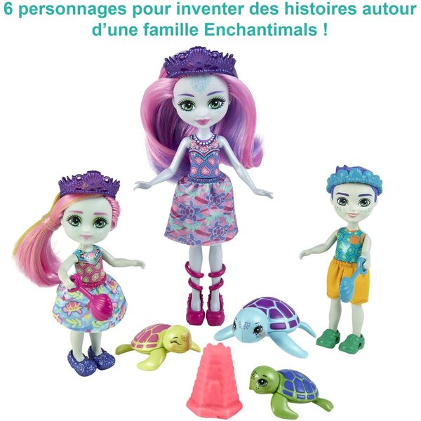 Enchantimals Family Tinsley Tortue mit 3 Minipuppen, Figuren und Zubehör