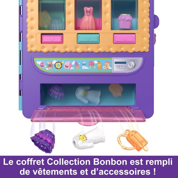 Polly Pocket Sammel-Süßigkeitenbox mit 2 Puppen, Accessoires und Modespender
